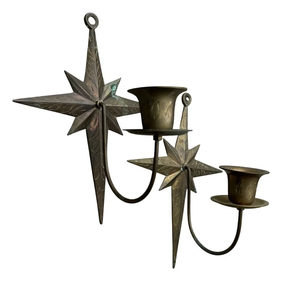 Vintage World Gift Brass Starburst Wall Sconce Candle Holders Set of 2 India